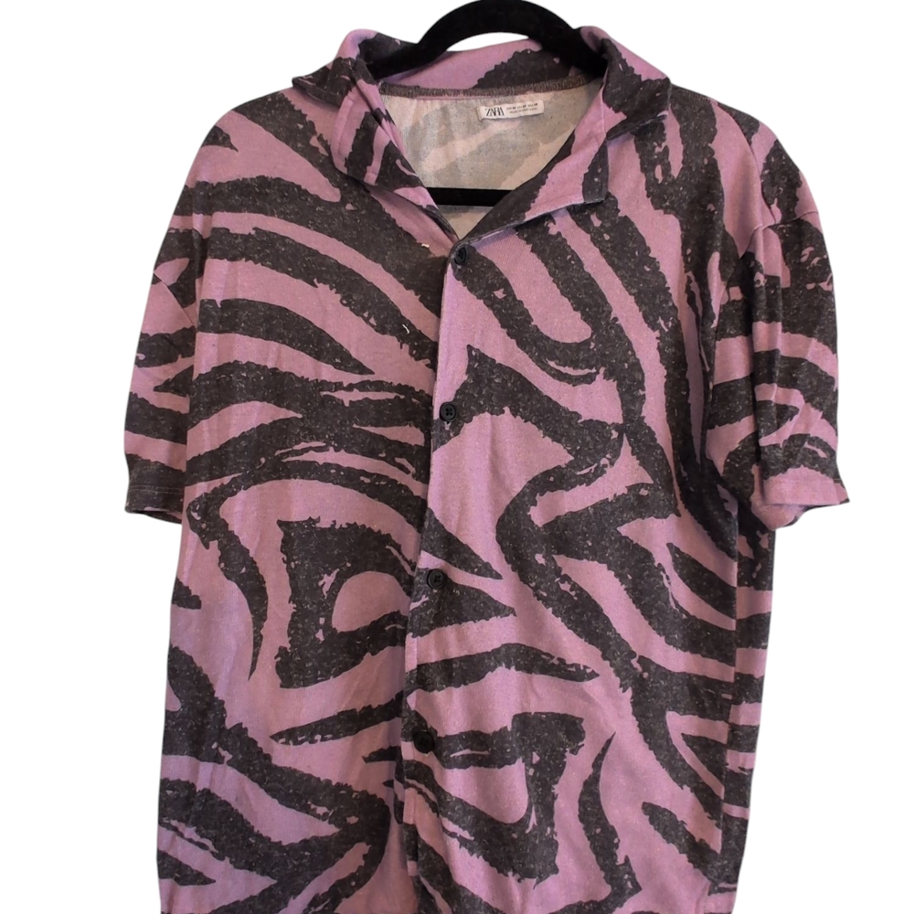 Zara Pink and Black Zebra Print Polo Shirt
